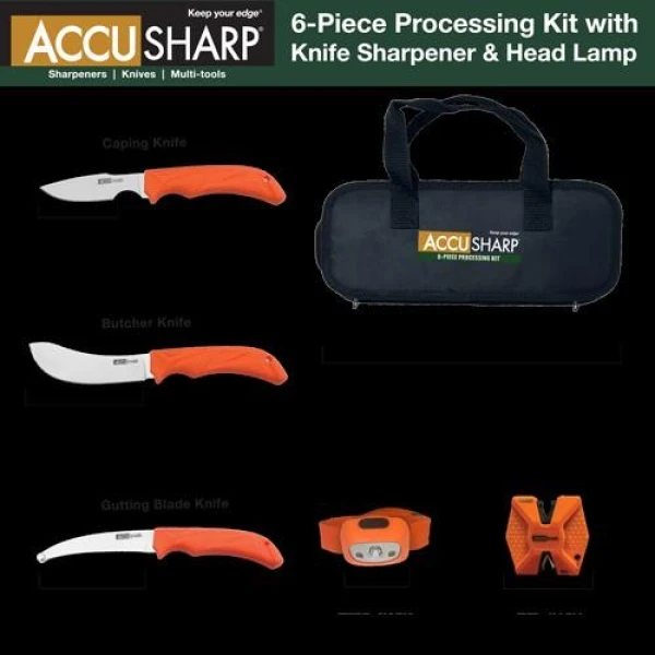 AccuSharp 6 Piece Processing Kit w/Sharpener & Headlamp - Bilde 2