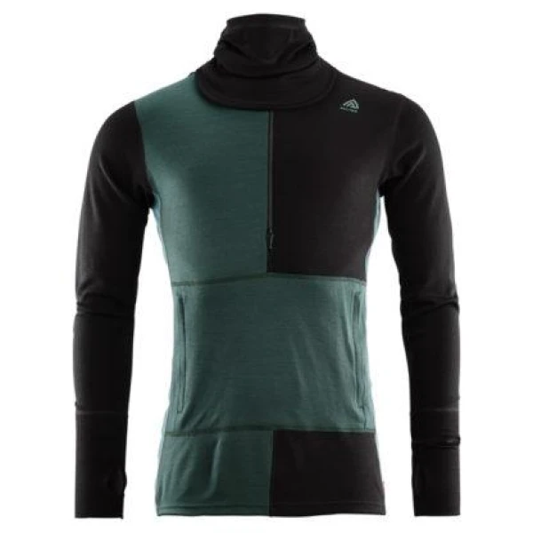 Aclima WarmWool hoodsweater w/zip M`s Black/Green Gables/NorthAtlantic