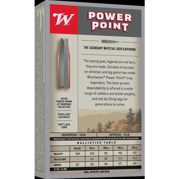 308Win Winchester Subsonic Power point 185gr (lyddemper ammunisjon) - Bilde 2