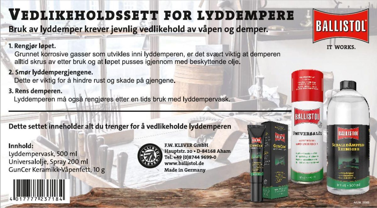 Ballistol Vedlikeholdssett for Lyddempere