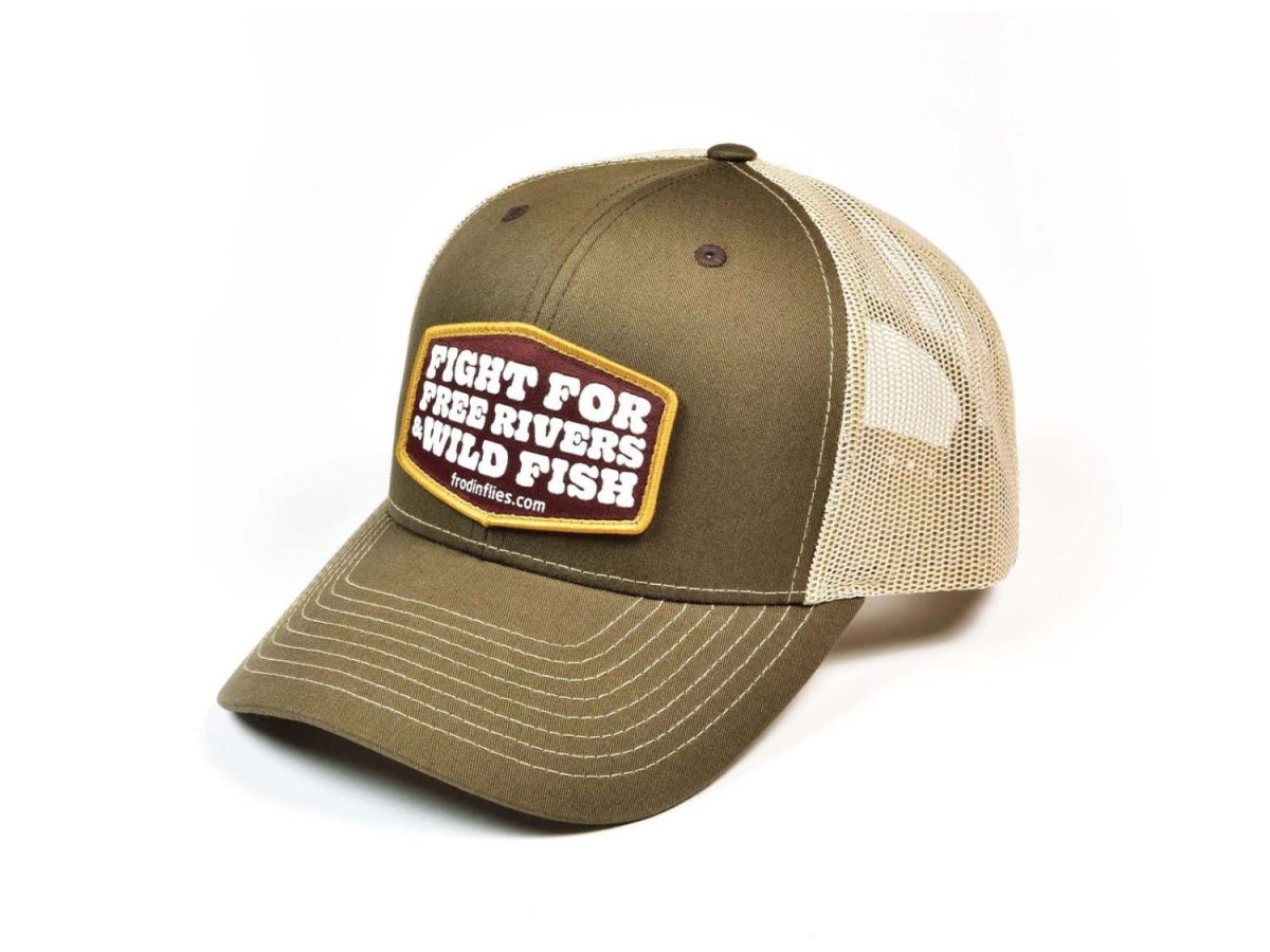 ‘FREE RIVERS & WILD FISH’ TRUCKER HAT – BROWN/TAN