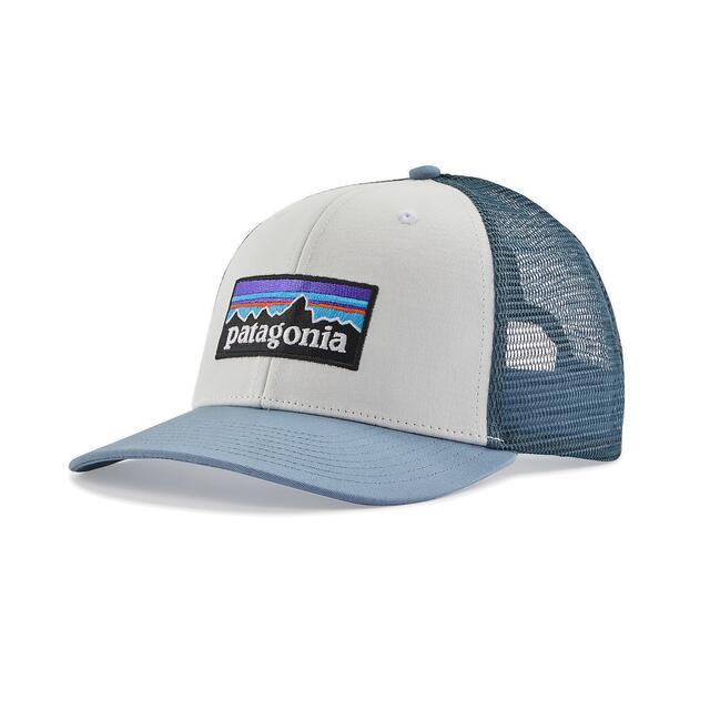 Patagonia P-6 Logo Trucker Cap Salt Grey W/current Blue